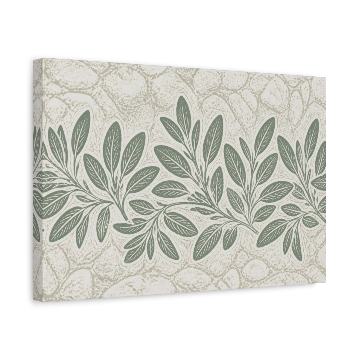 Side Mockup 4. Botanical Sage Leaves shown as canvas print