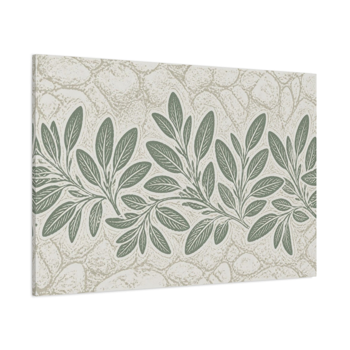 Side Mockup 1. Botanical Sage Leaves shown as canvas print