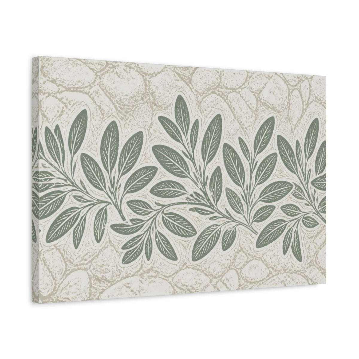 Side Mockup 3. Botanical Sage Leaves shown as canvas print
