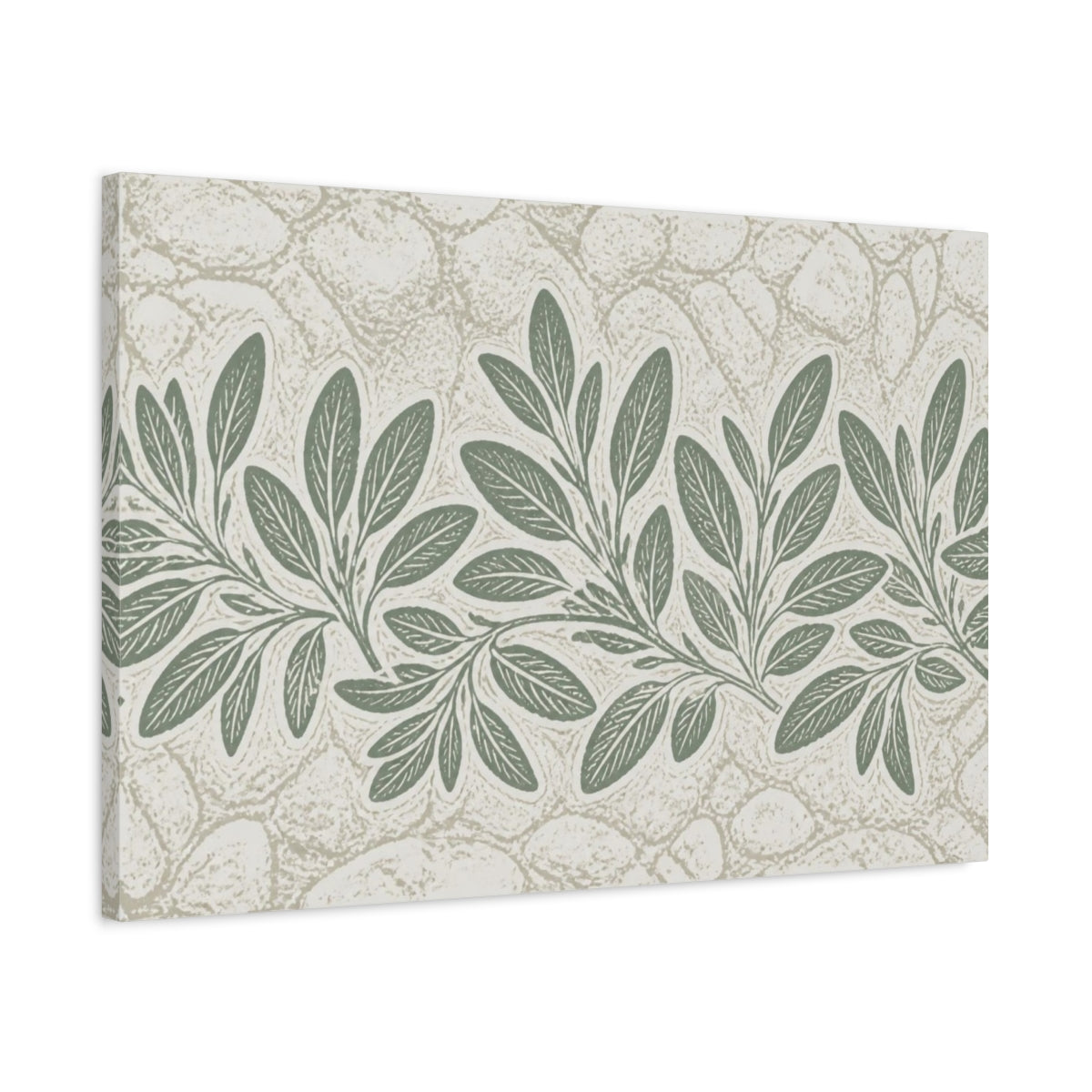 Side Mockup 2. Botanical Sage Leaves shown as canvas print