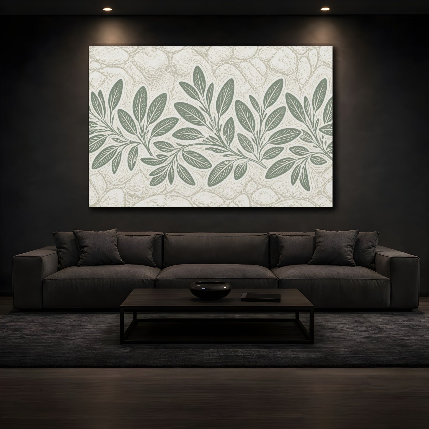 Mockup 3. Botanical Sage Leaves shown as canvas print