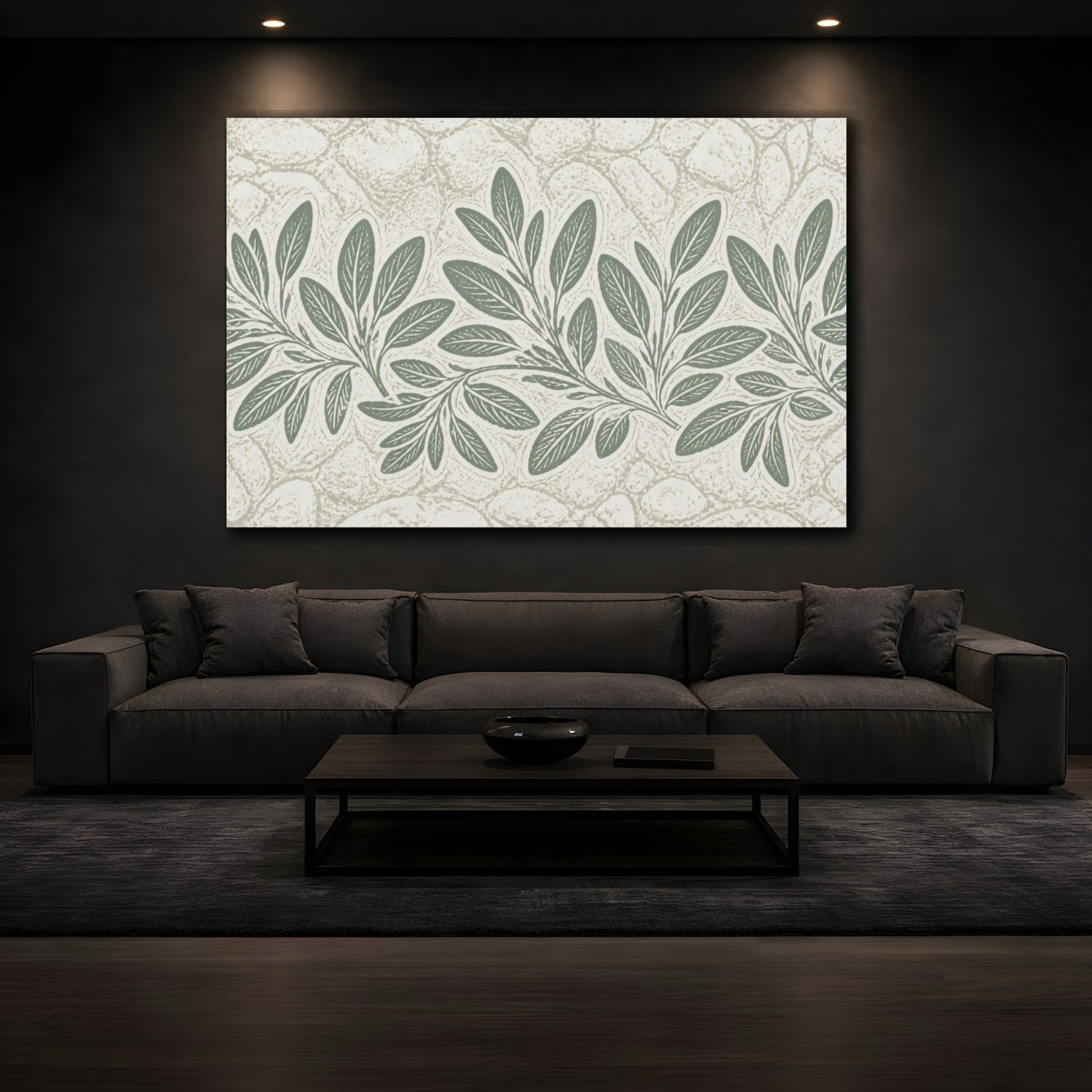Mockup 3. Botanical Sage Leaves shown as canvas print