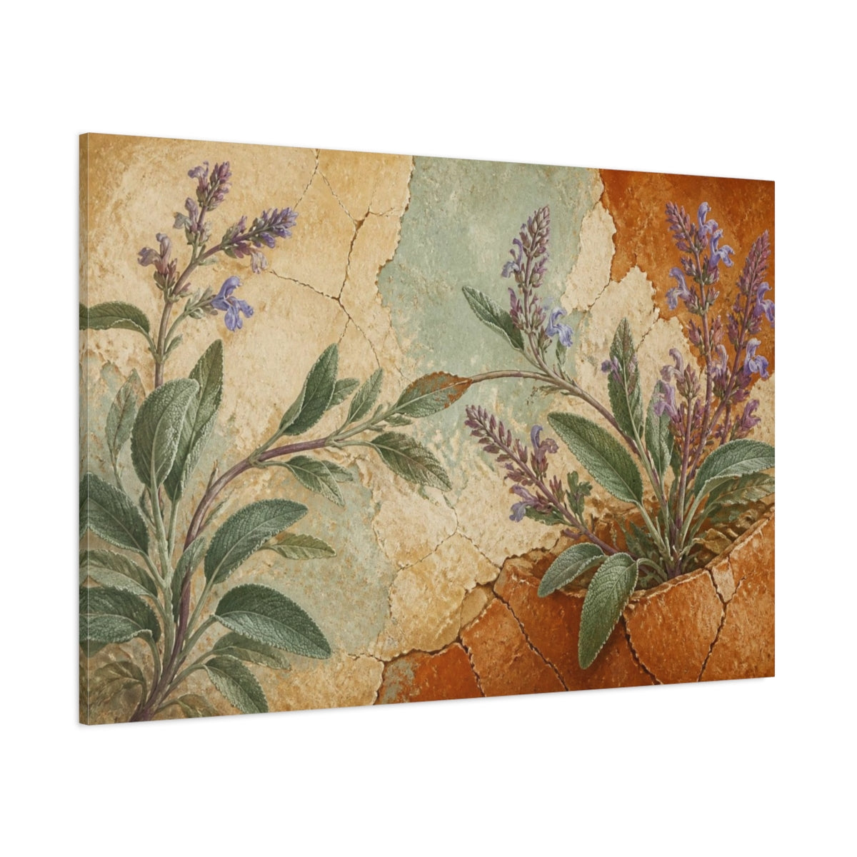 Side Mockup 1. Botanical Sage Study shown as canvas print