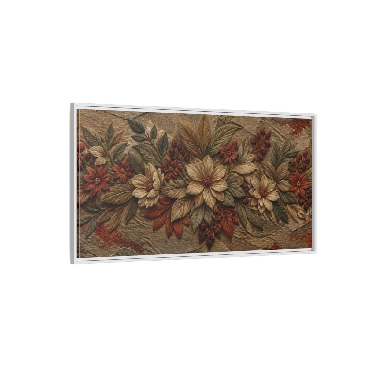 Side Mockup 3. Botanical Stone Flowers shown as framed canvas print