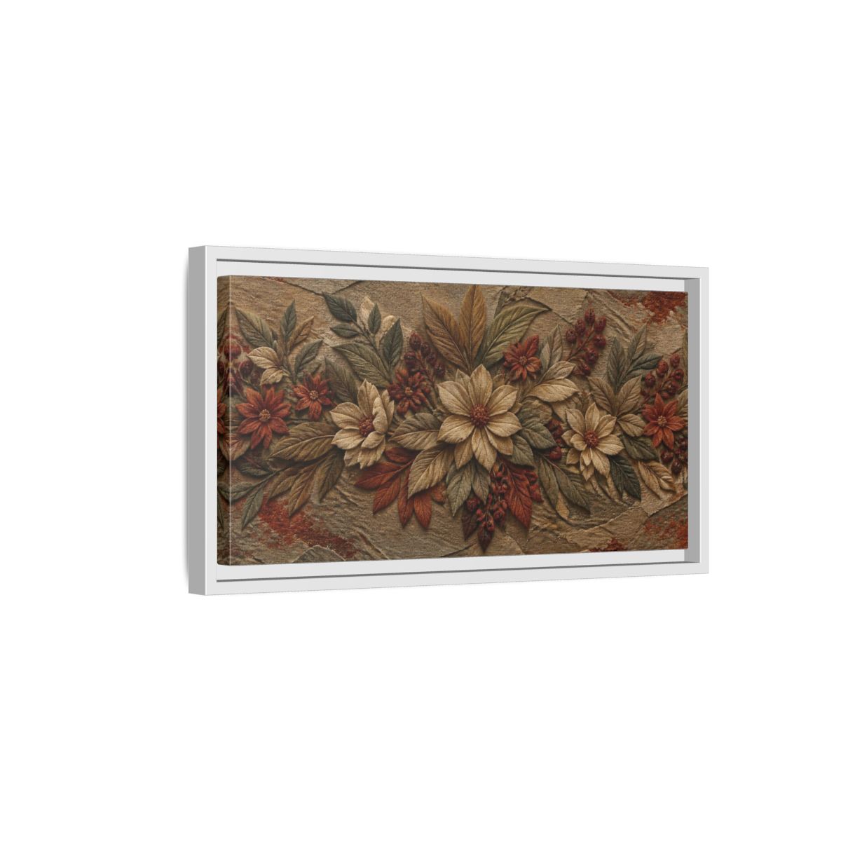 Side Mockup 6. Botanical Stone Flowers shown as framed canvas print