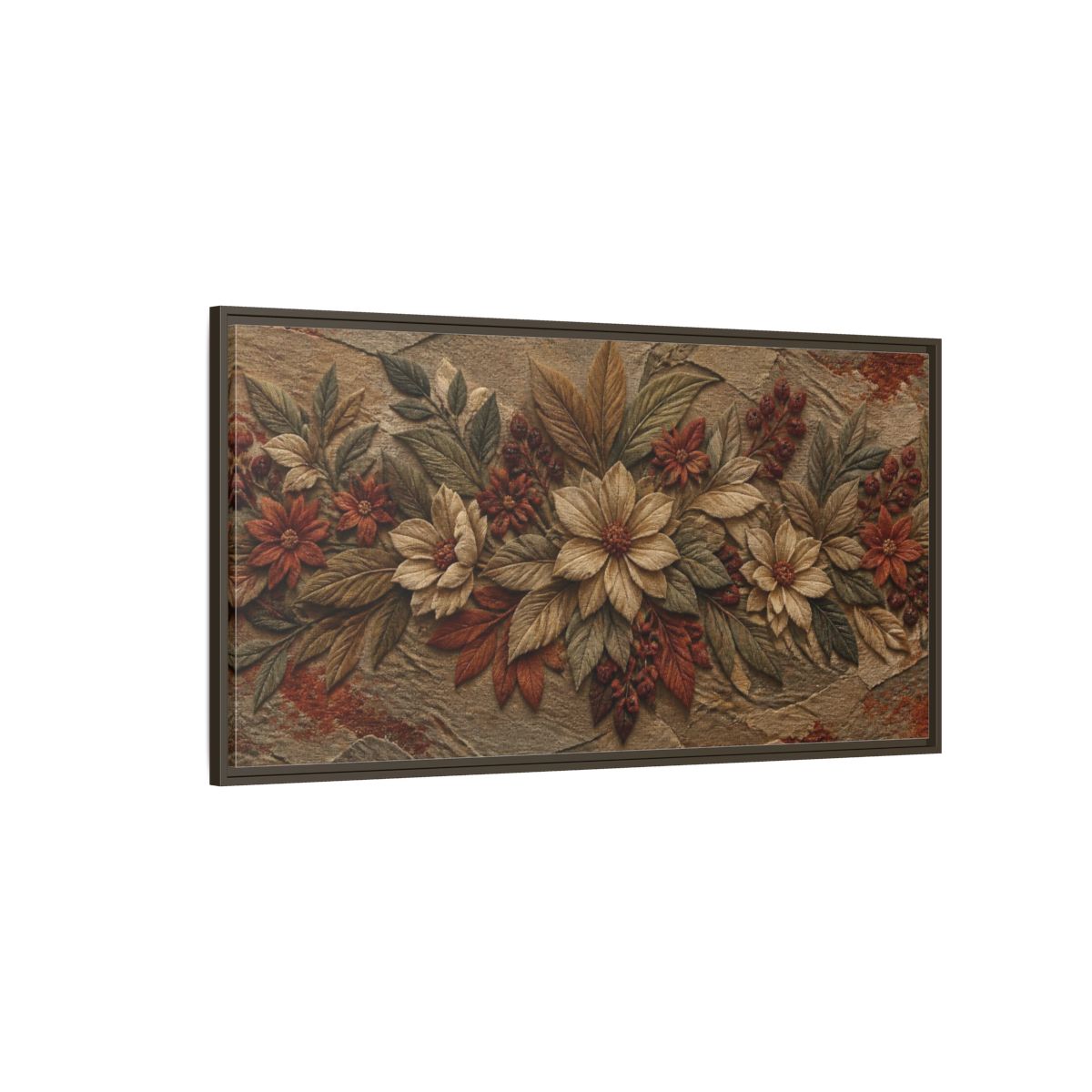 Side Mockup 4. Botanical Stone Flowers shown as framed canvas print