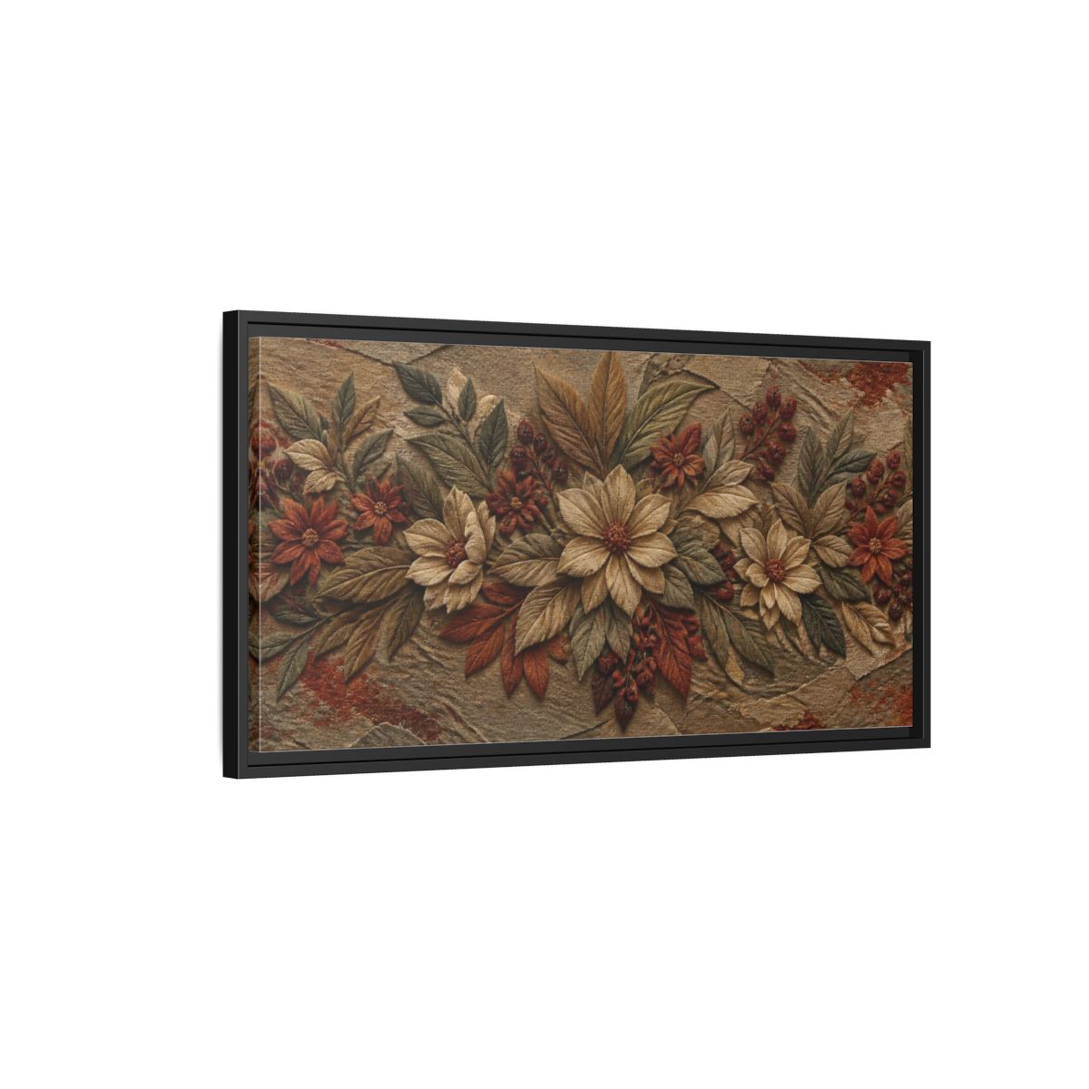 Side Mockup 2. Botanical Stone Flowers shown as framed canvas print