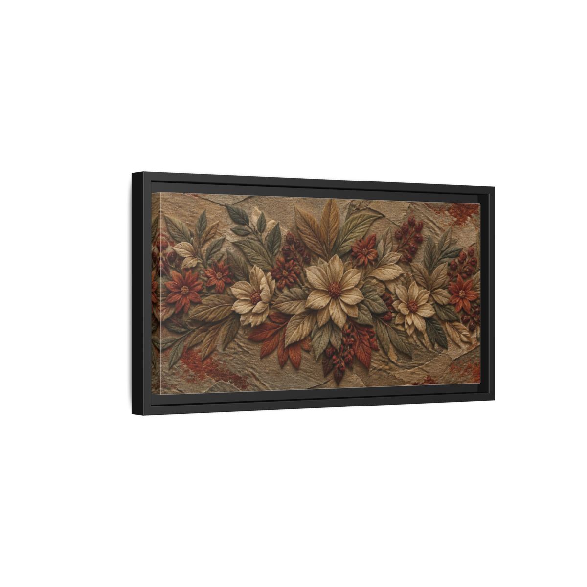 Side Mockup 8. Botanical Stone Flowers shown as framed canvas print
