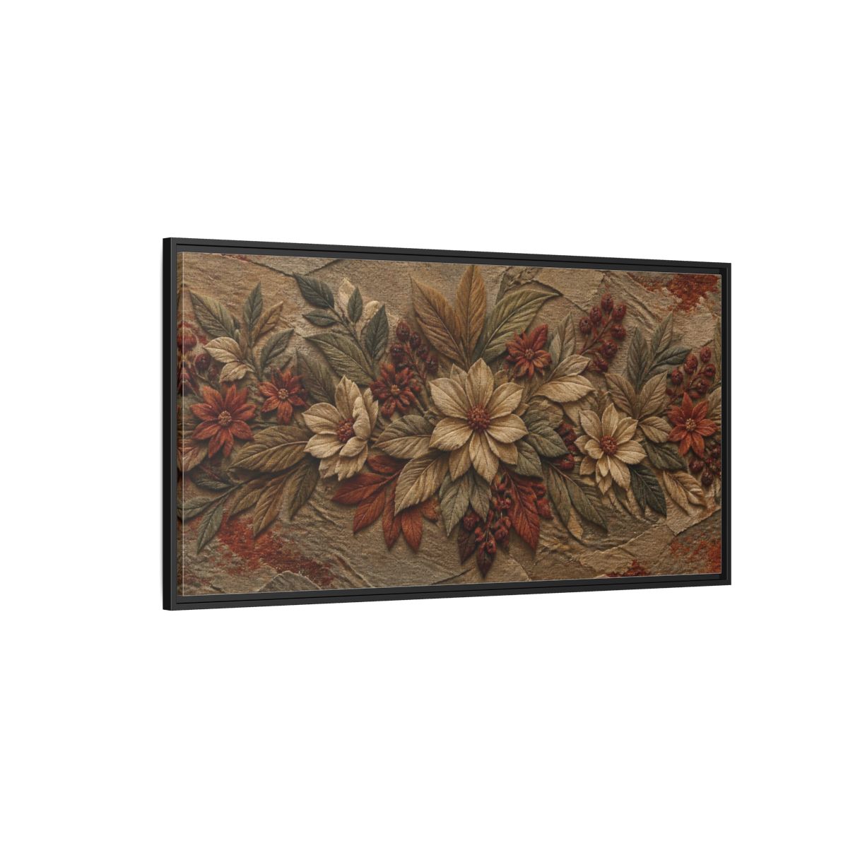 Side Mockup 5. Botanical Stone Flowers shown as framed canvas print
