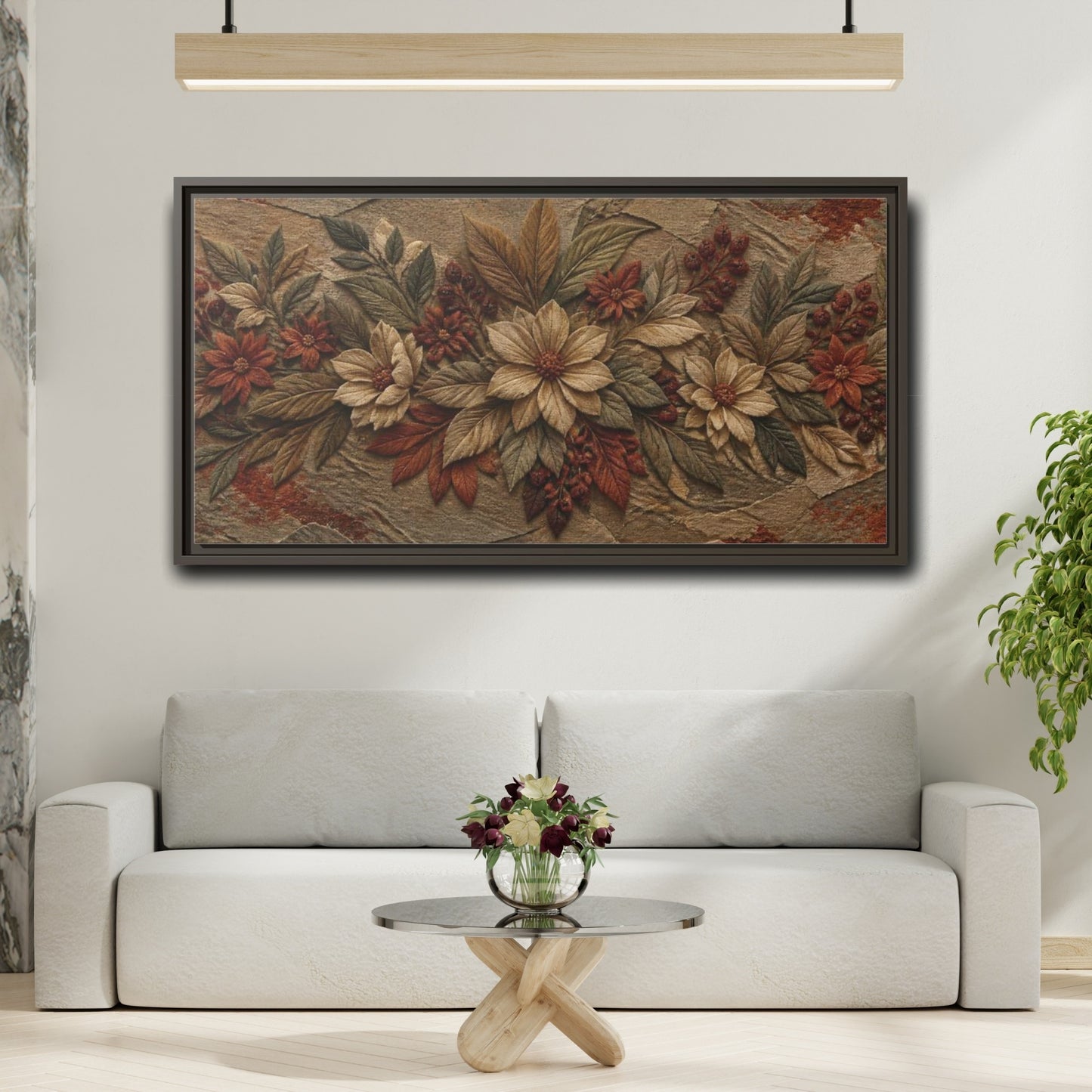 Mockup 2. Botanical Stone Flowers shown as framed canvas print