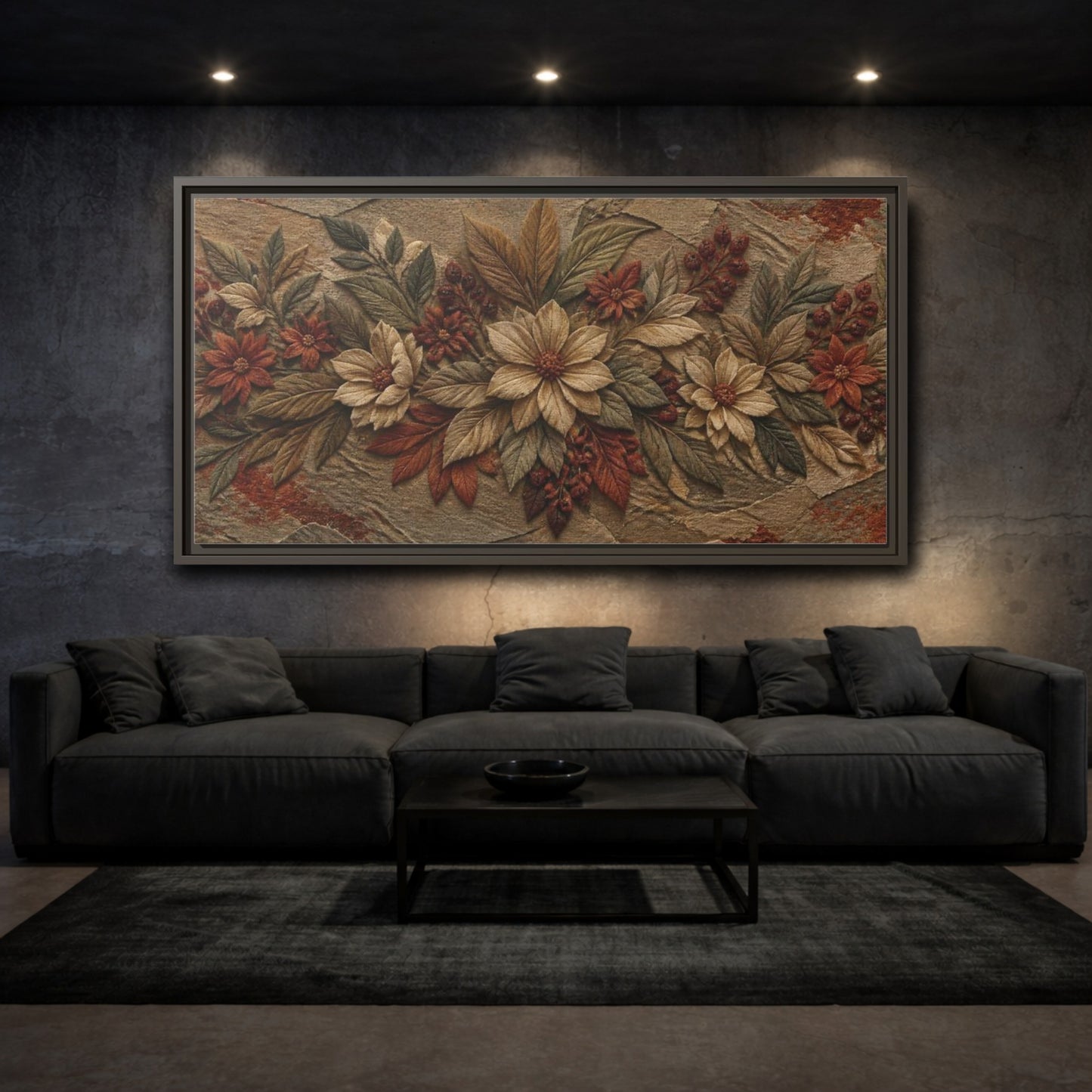Mockup 3. Botanical Stone Flowers shown as framed canvas print