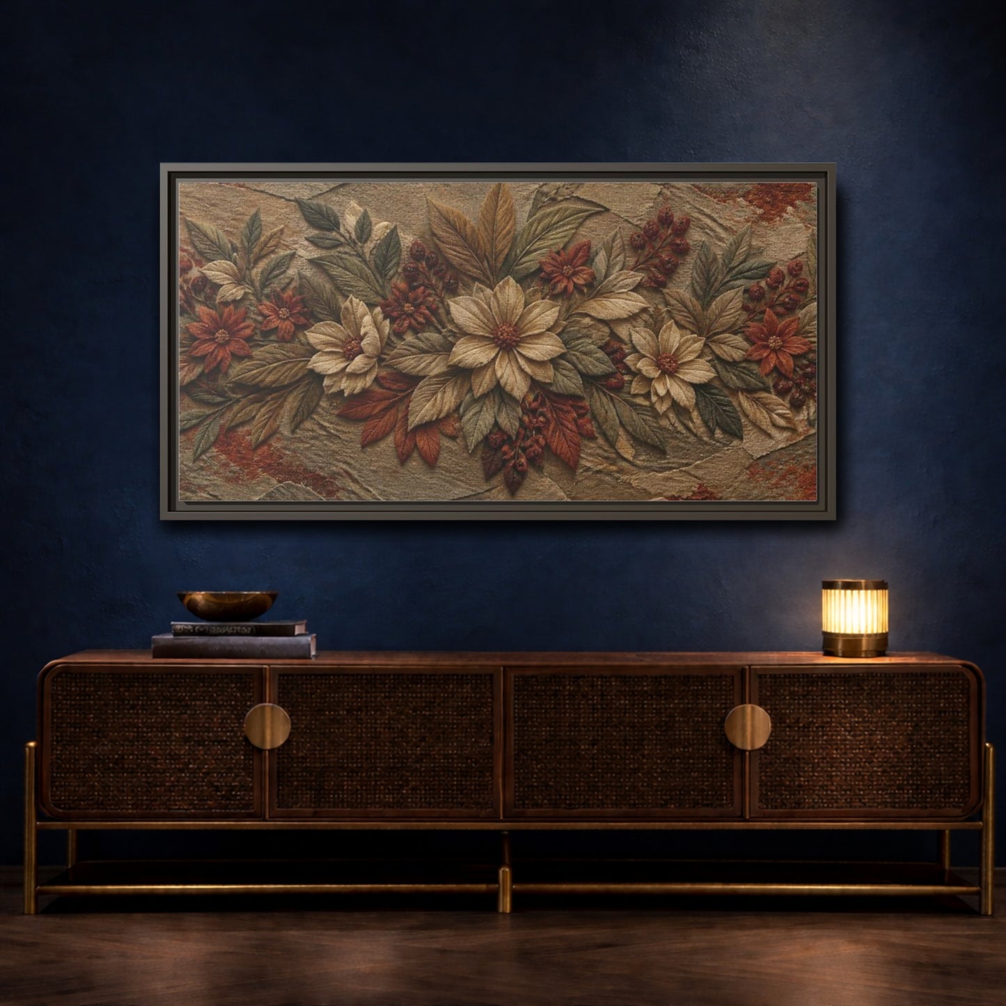 Mockup 4. Botanical Stone Flowers shown as framed canvas print