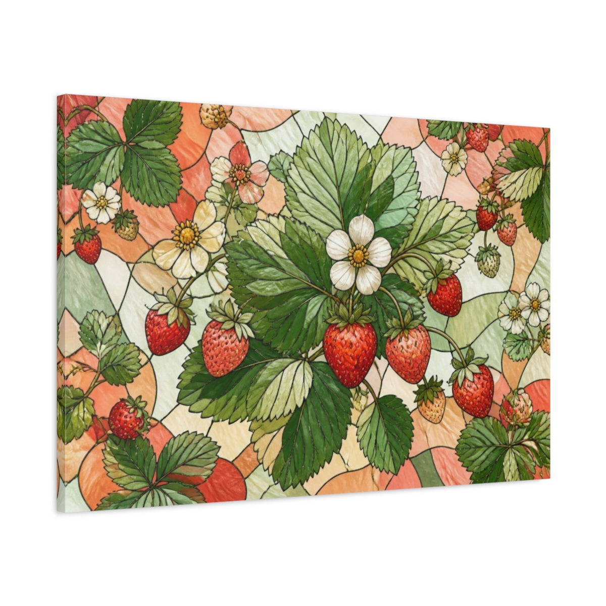 Main Mockup. Botanical Strawberry Leaves shown as canvas print