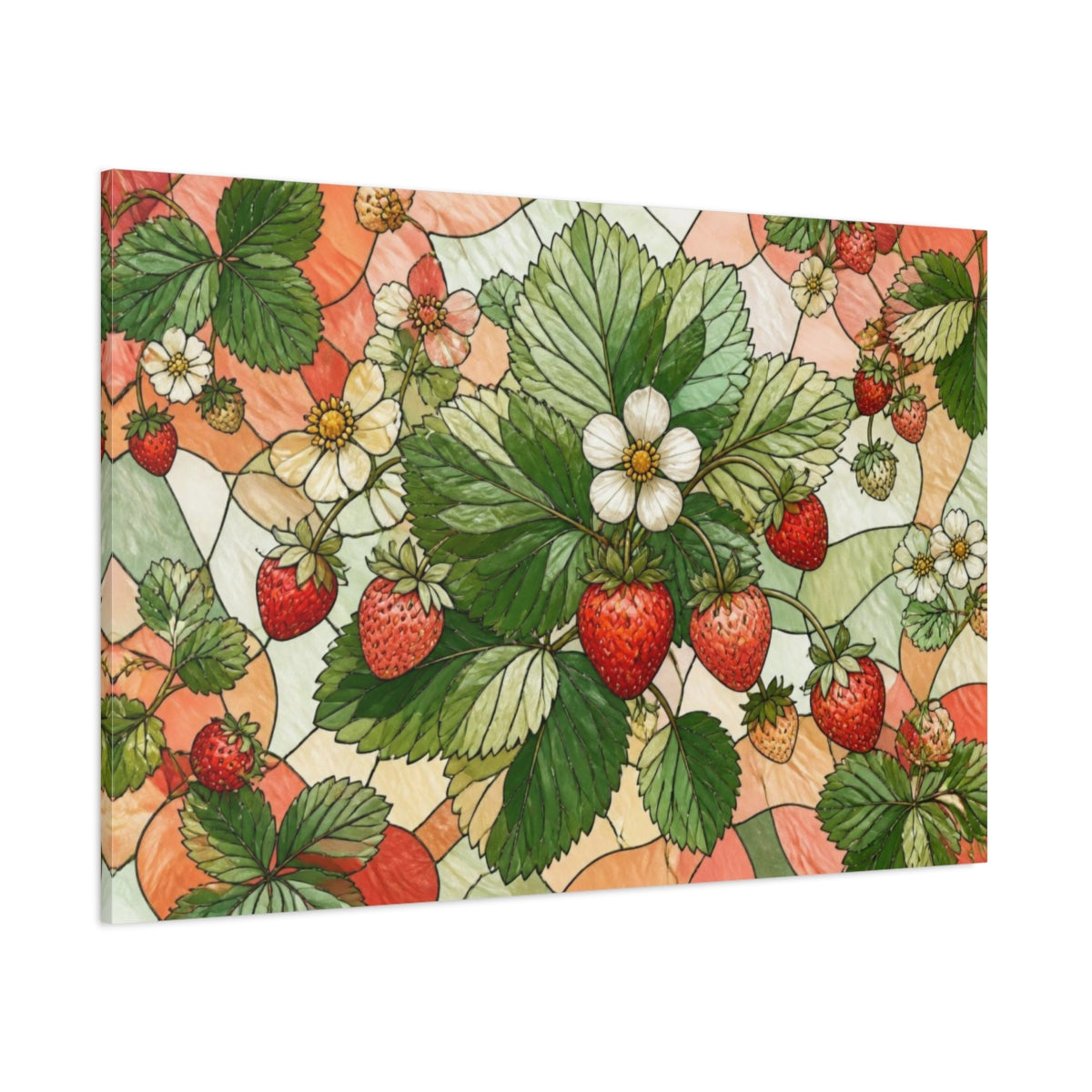 Side Mockup 1. Botanical Strawberry Leaves shown as canvas print
