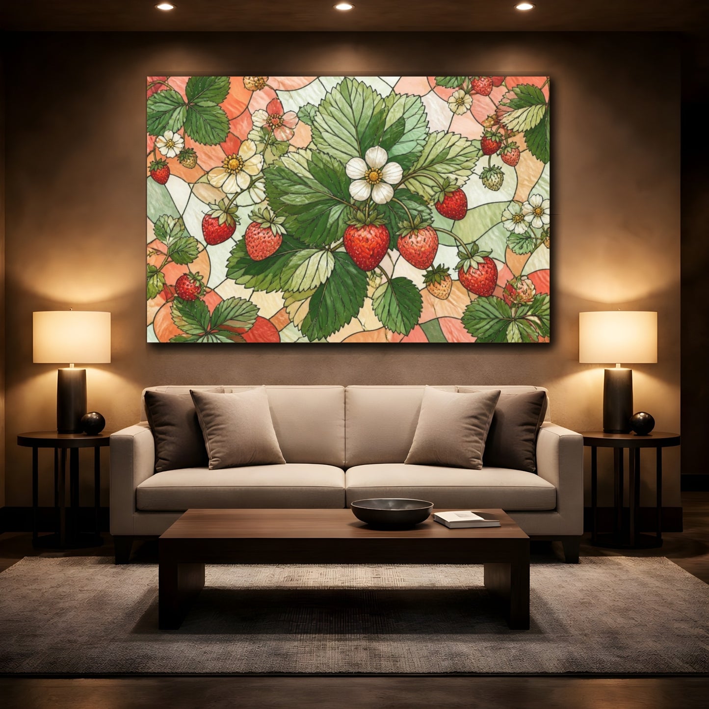 Mockup 2. Botanical Strawberry Leaves shown as canvas print