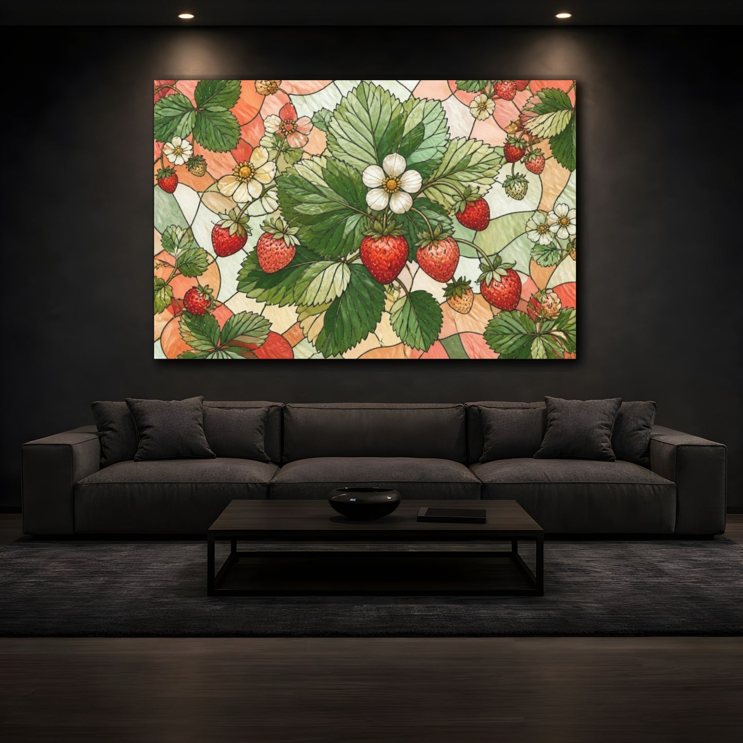 Mockup 3. Botanical Strawberry Leaves shown as canvas print