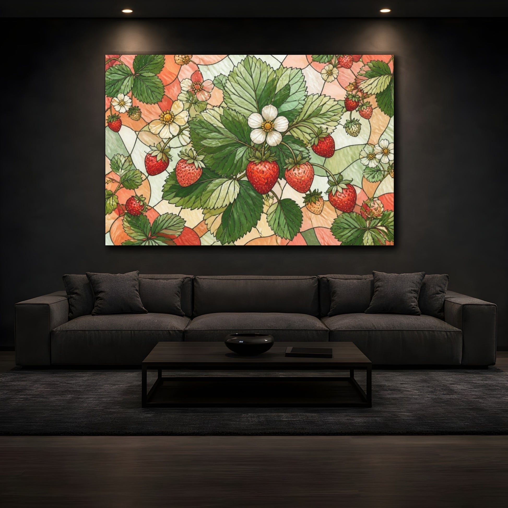 Mockup 3. Botanical Strawberry Leaves shown as canvas print