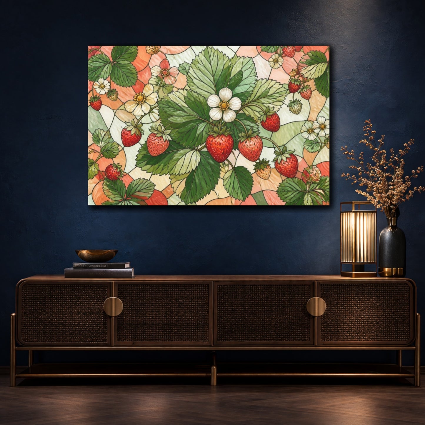 Mockup 4. Botanical Strawberry Leaves shown as canvas print