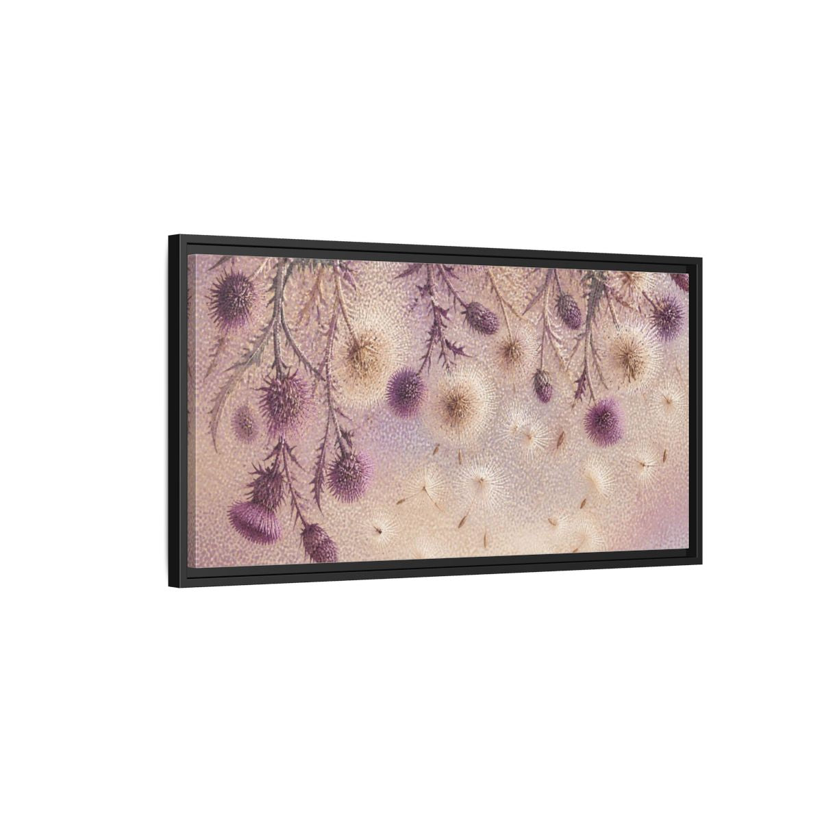Side Mockup 2. Botanical Thistle Study shown as framed canvas print