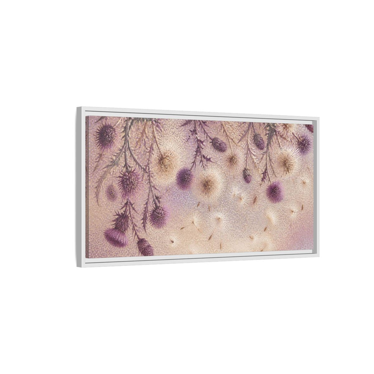 Side Mockup 1. Botanical Thistle Study shown as framed canvas print