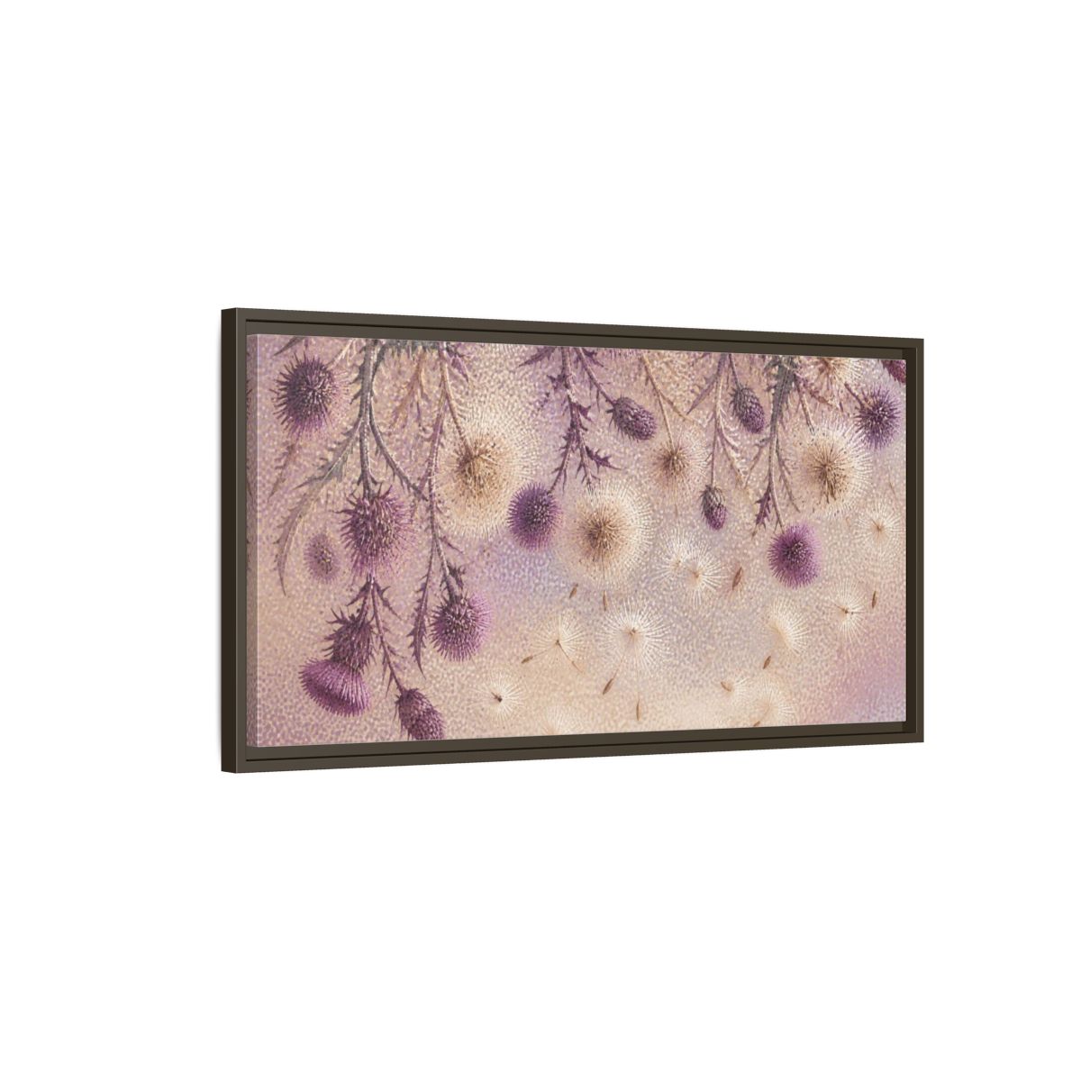 Main Mockup. Botanical Thistle Study shown as framed canvas print