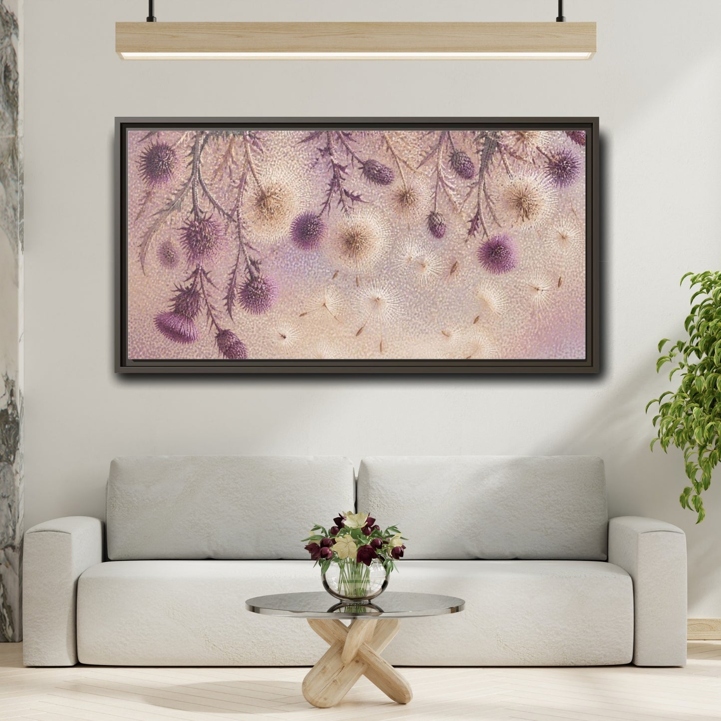 Mockup 2. Botanical Thistle Study shown as framed canvas print