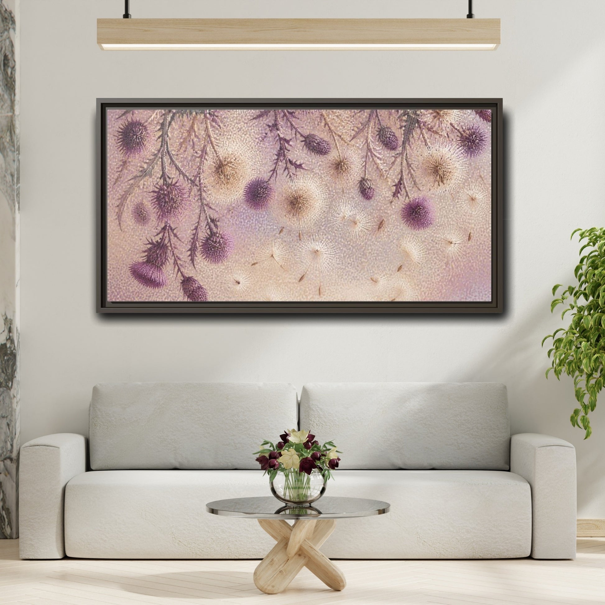 Mockup 2. Botanical Thistle Study shown as framed canvas print