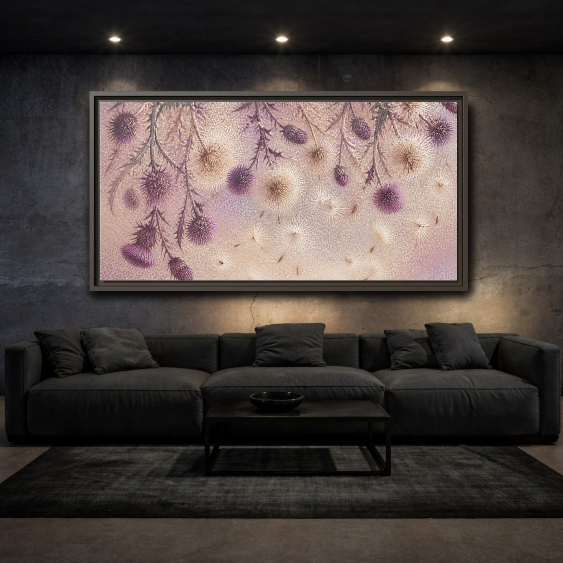 Mockup 3. Botanical Thistle Study shown as framed canvas print