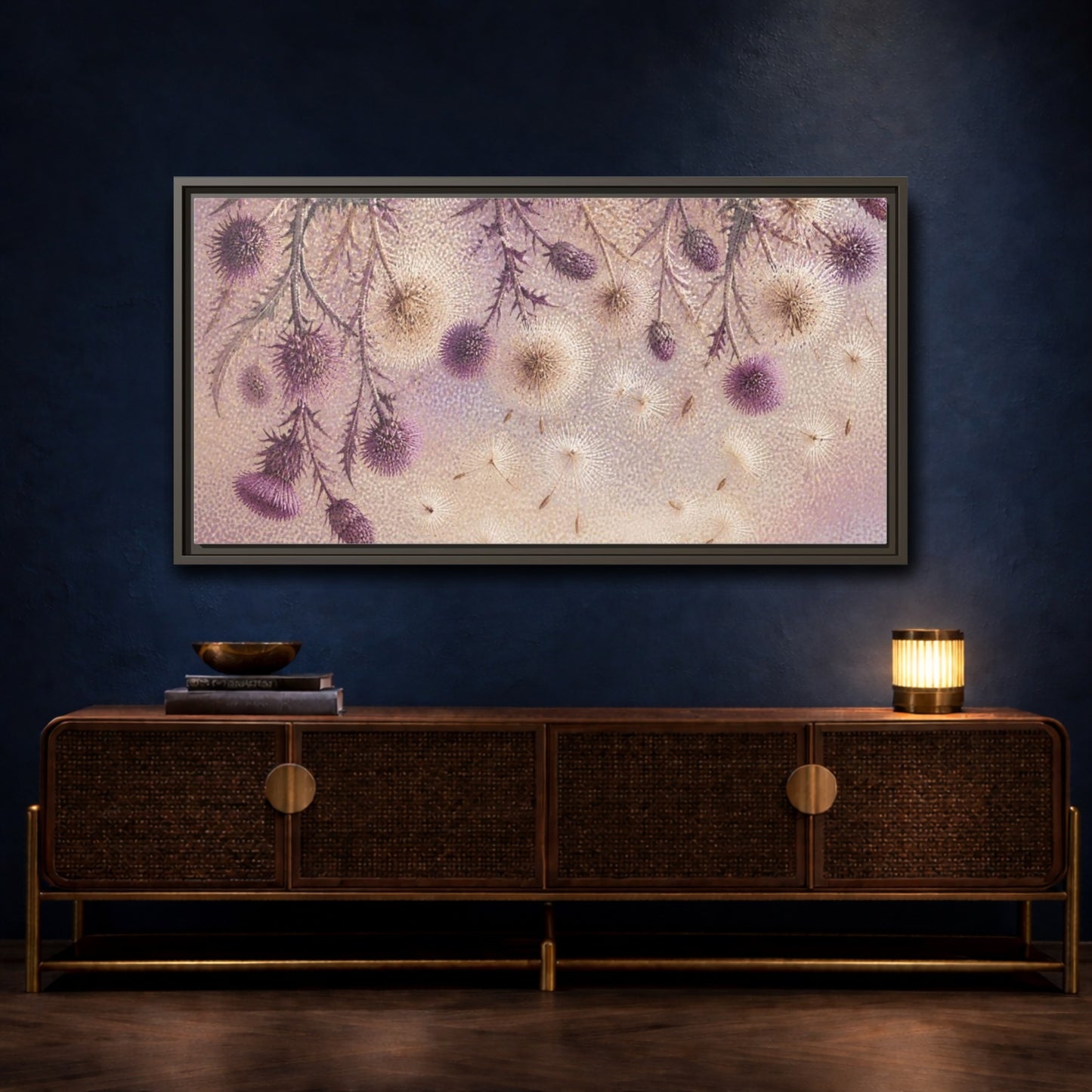 Mockup 4. Botanical Thistle Study shown as framed canvas print