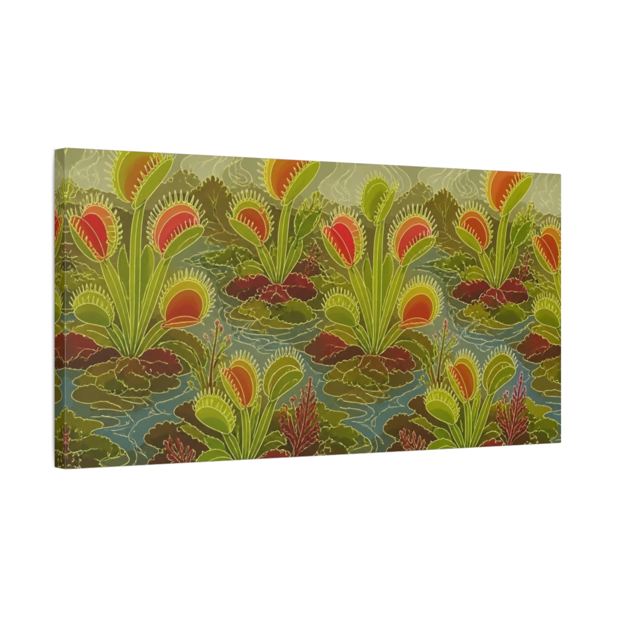 Side Mockup 1. Botanical Venus Flytrap Garden shown as canvas print