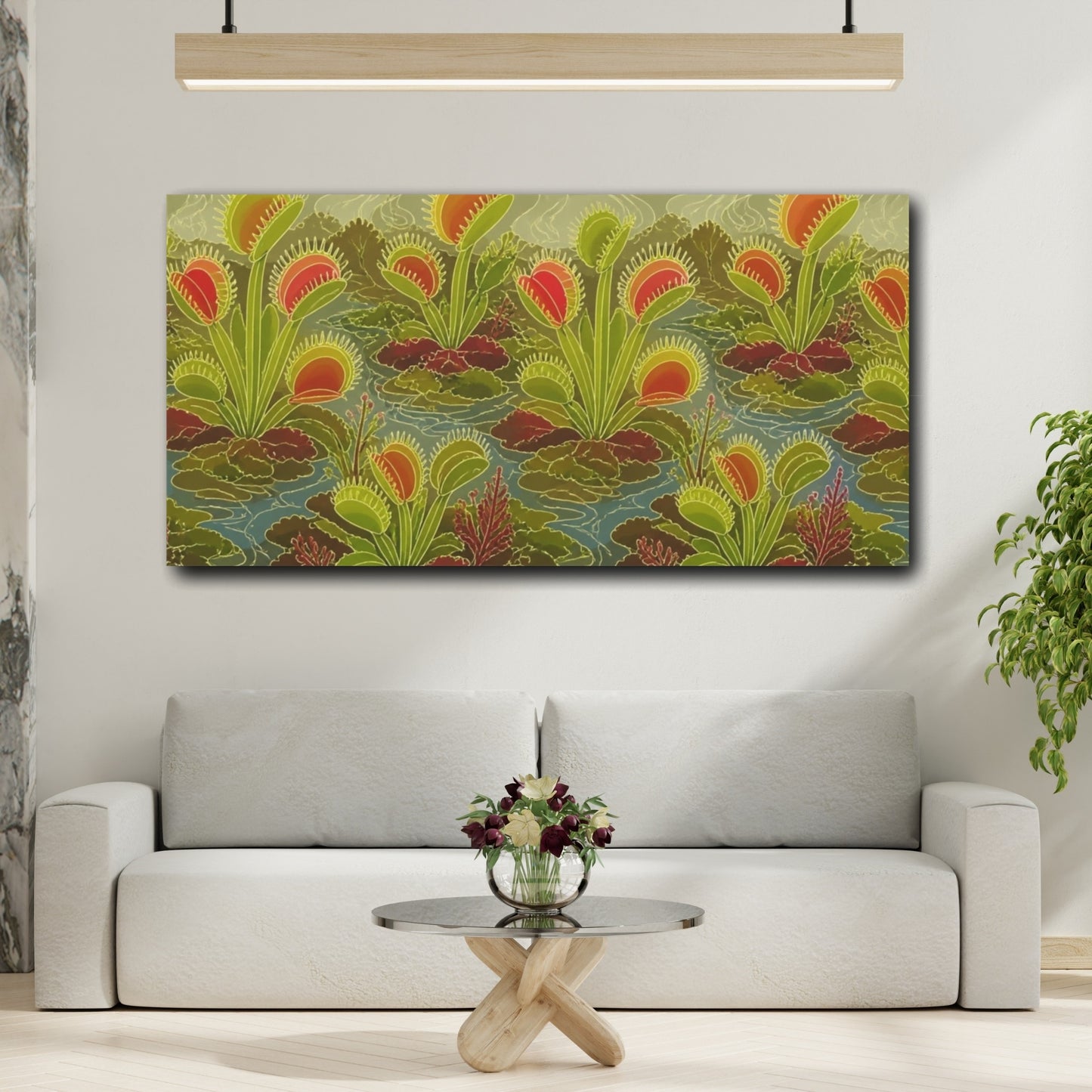 Mockup 2. Botanical Venus Flytrap Garden shown as canvas print