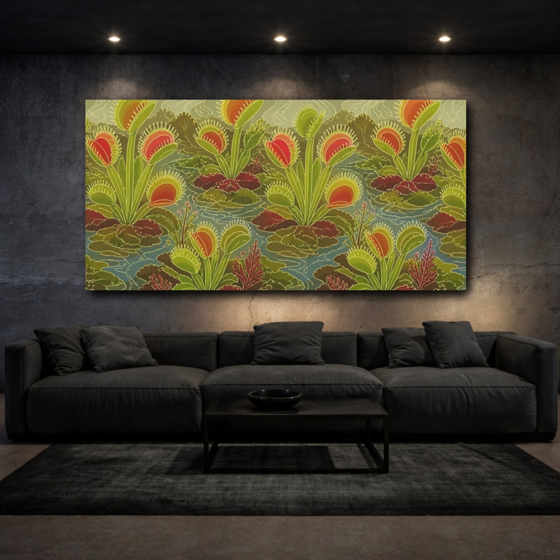 Mockup 3. Botanical Venus Flytrap Garden shown as canvas print
