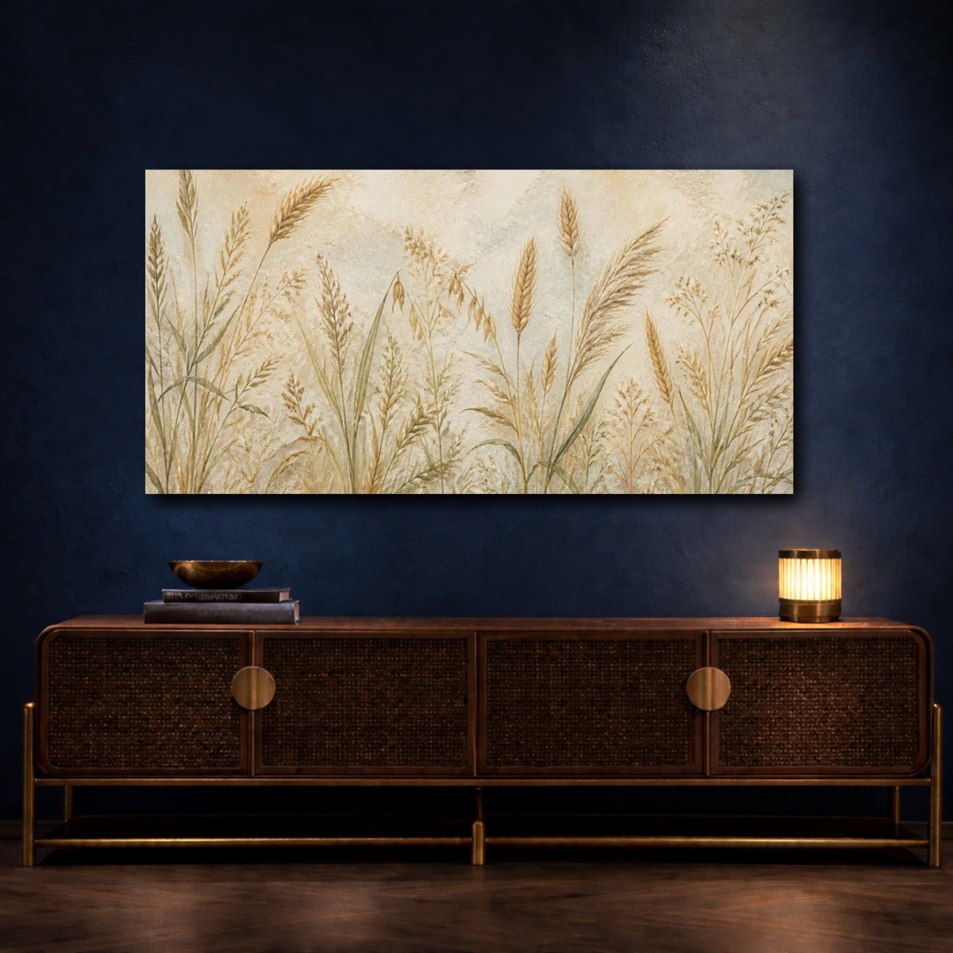 Mockup 4. Botanical Wild Grasses shown as canvas print