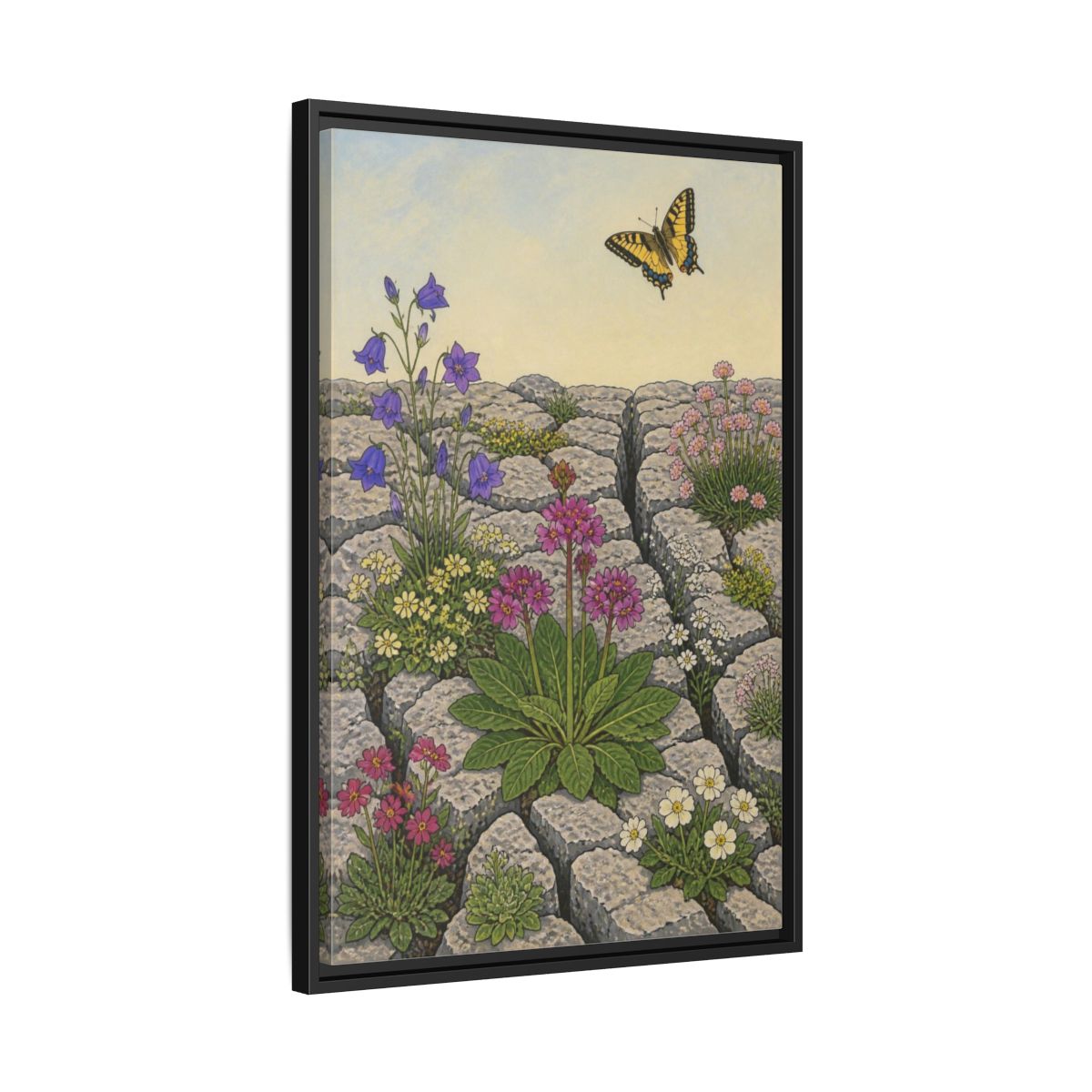 Side Mockup 14. Botanical Wildflowers In Pavement shown as framed canvas print