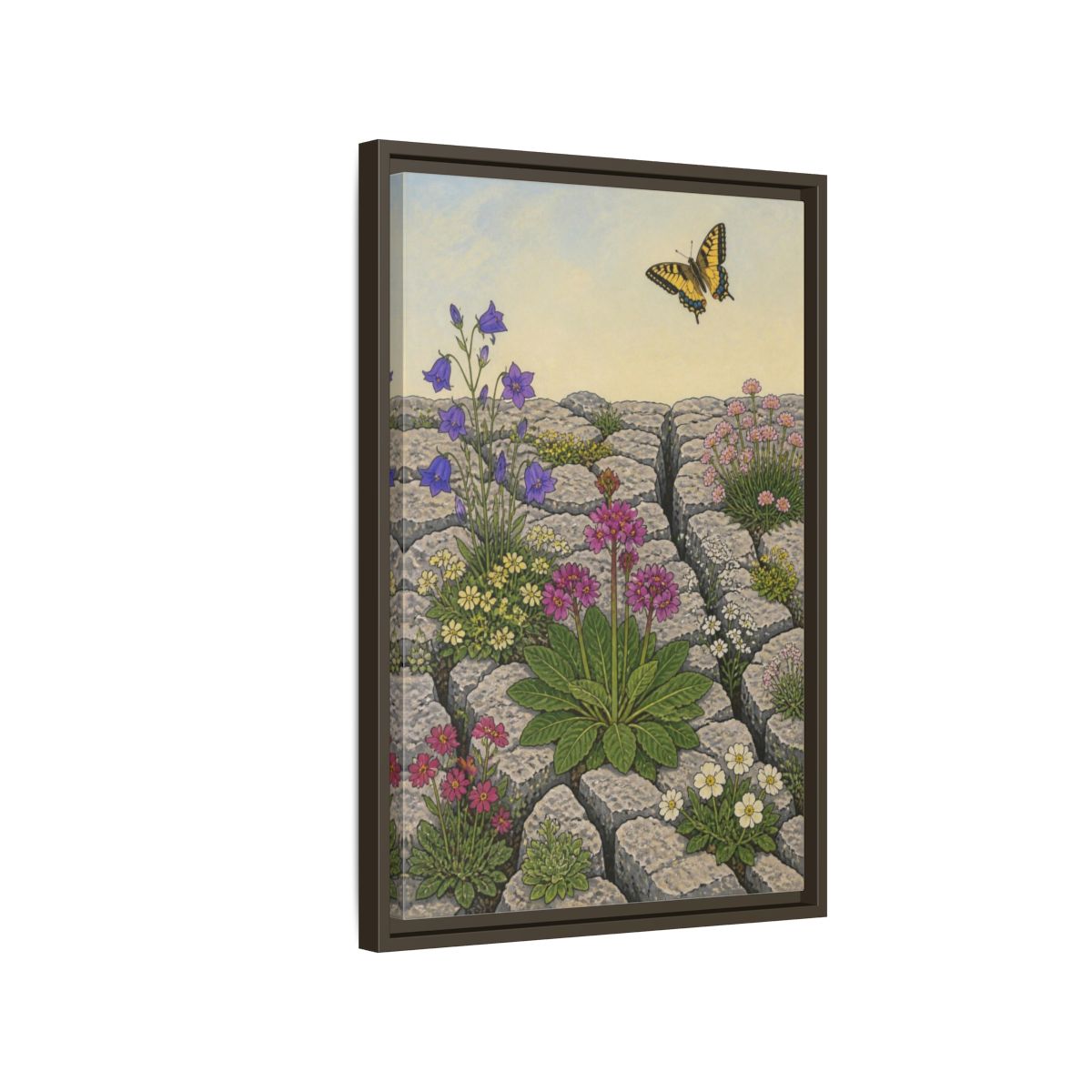 Side Mockup 2. Botanical Wildflowers In Pavement shown as framed canvas print