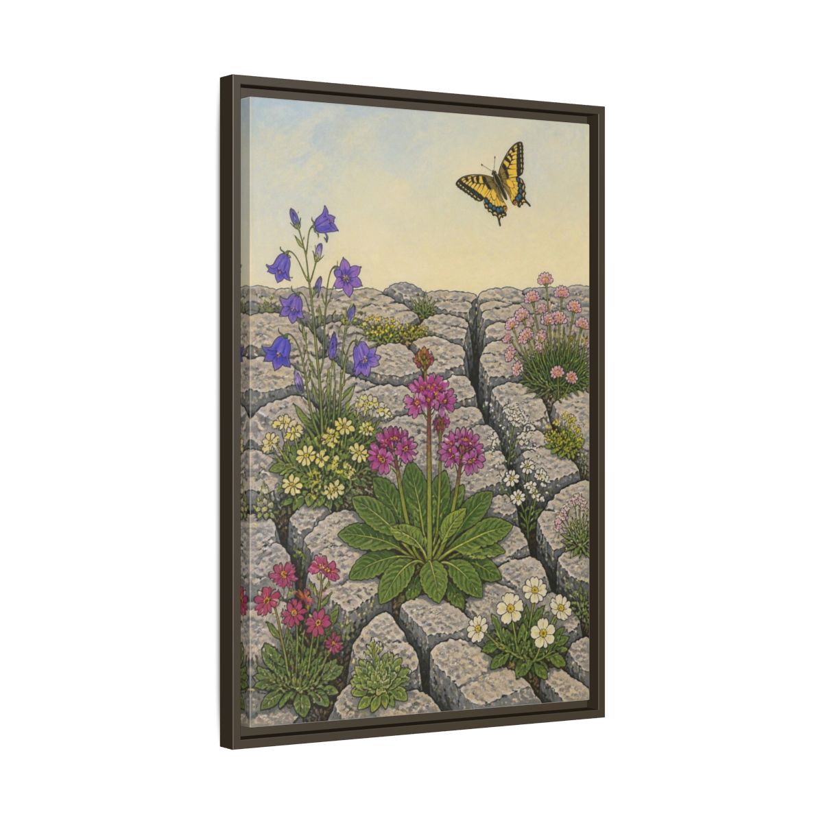 Side Mockup 11. Botanical Wildflowers In Pavement shown as framed canvas print