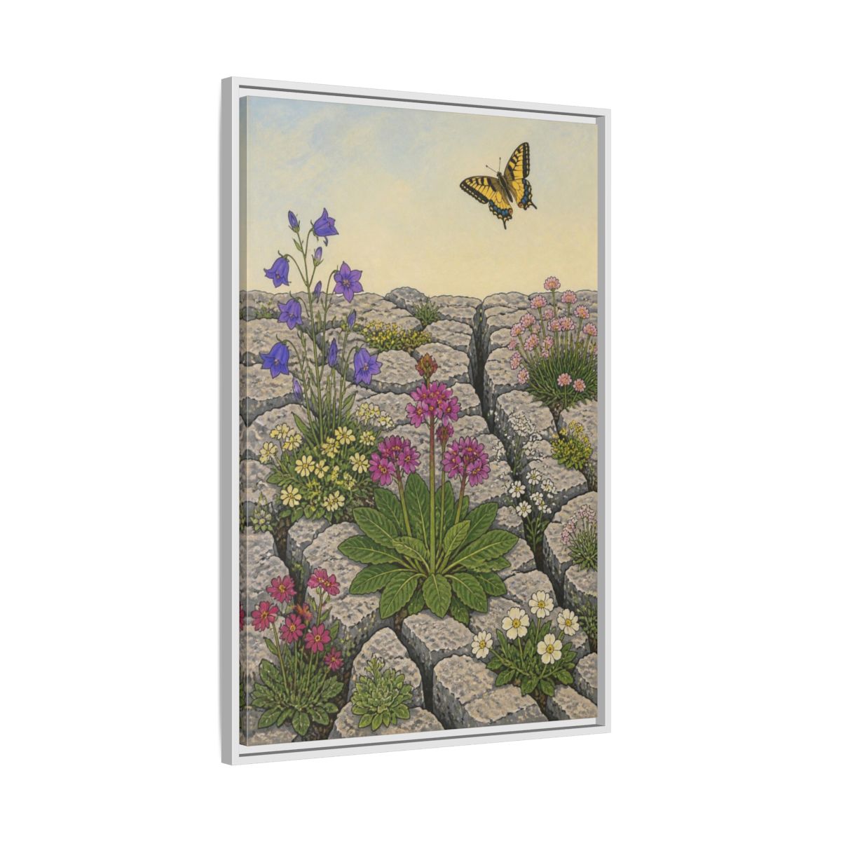 Side Mockup 9. Botanical Wildflowers In Pavement shown as framed canvas print