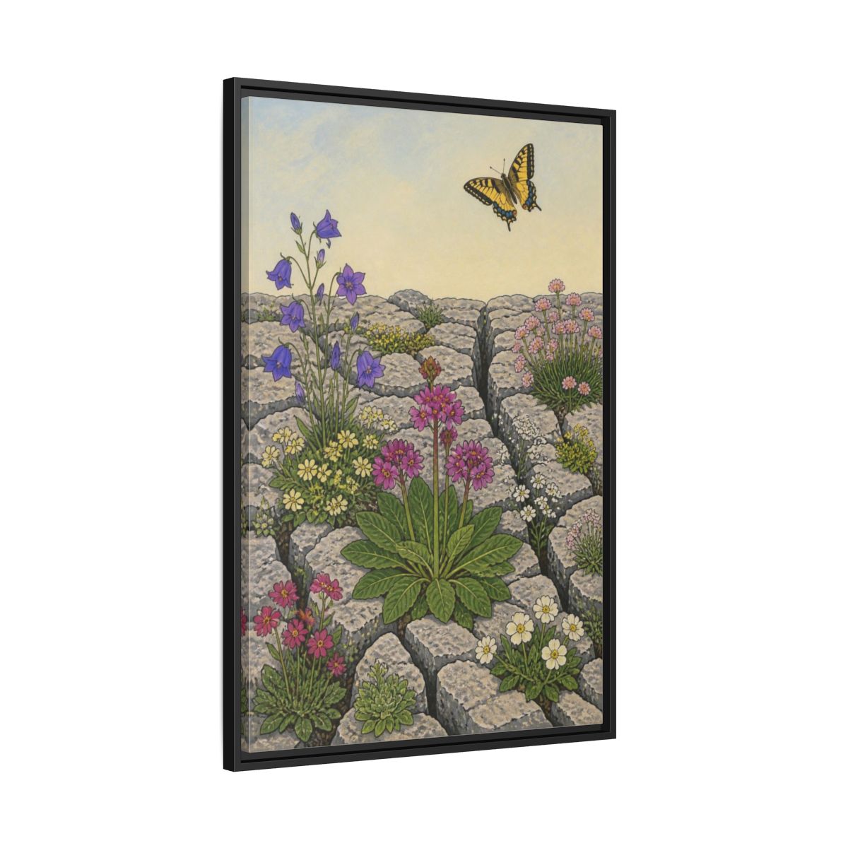 Side Mockup 13. Botanical Wildflowers In Pavement shown as framed canvas print
