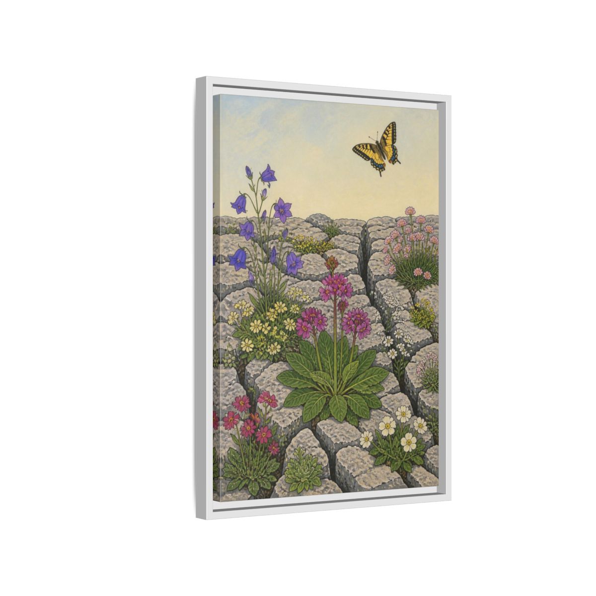 Side Mockup 1. Botanical Wildflowers In Pavement shown as framed canvas print