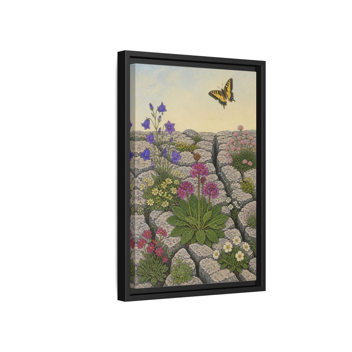 Side Mockup 6. Botanical Wildflowers In Pavement shown as framed canvas print