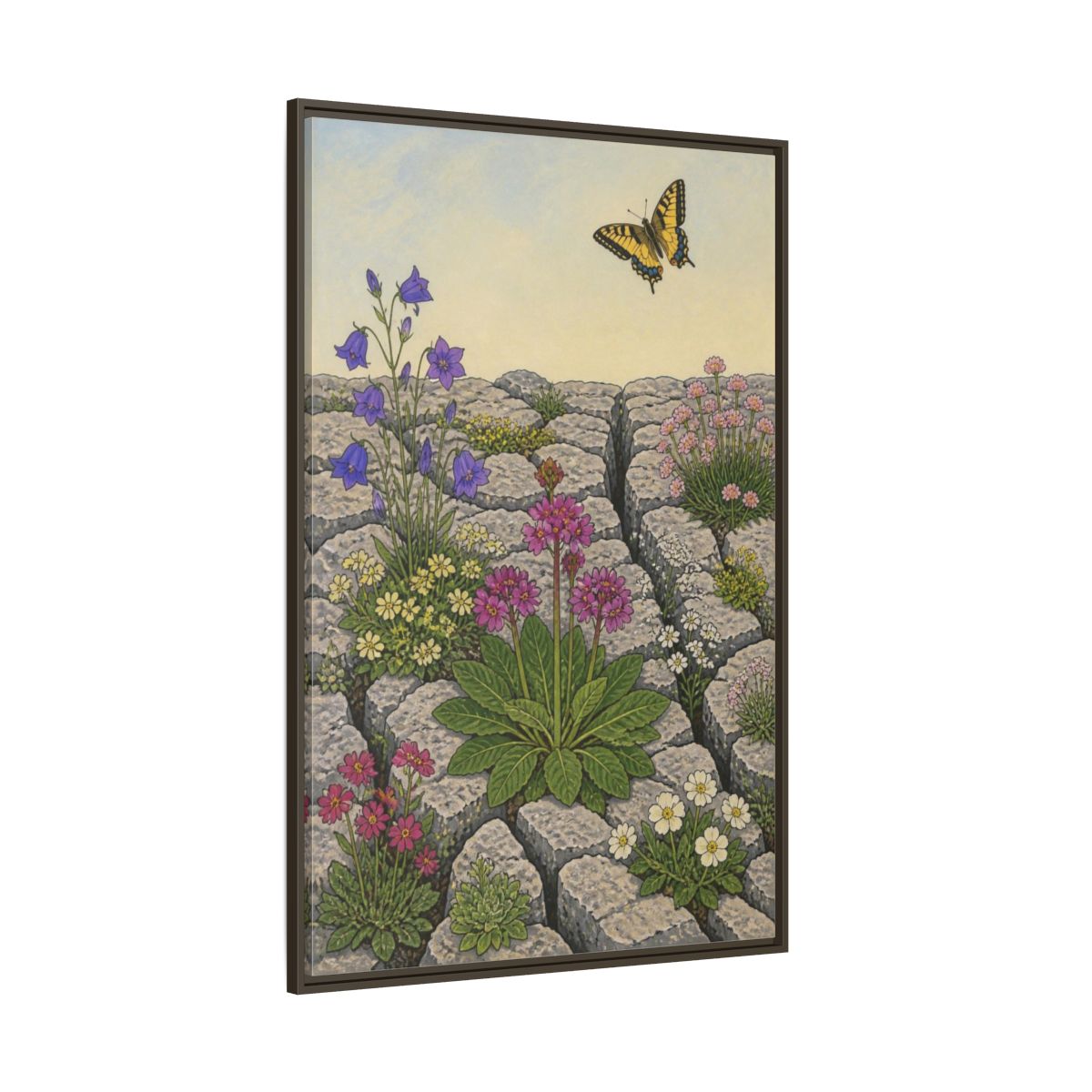 Side Mockup 8. Botanical Wildflowers In Pavement shown as framed canvas print