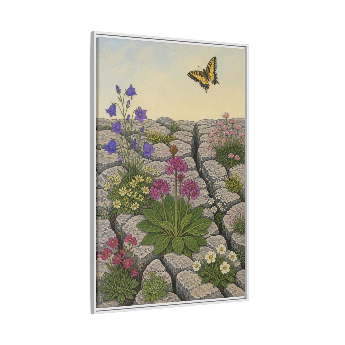 Side Mockup 7. Botanical Wildflowers In Pavement shown as framed canvas print