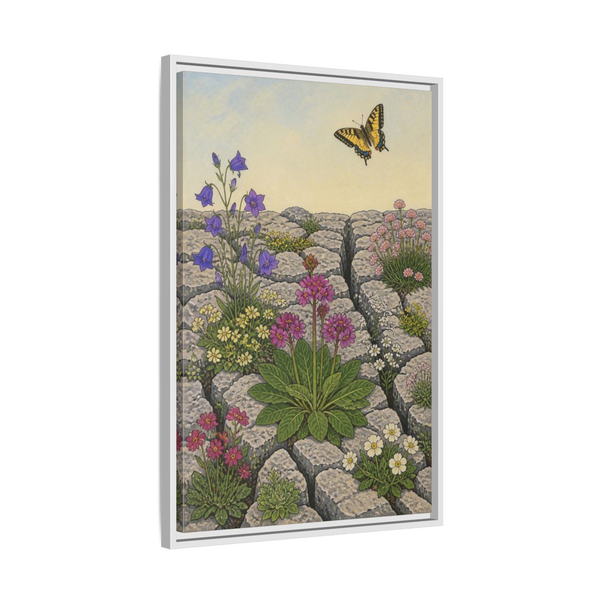 Side Mockup 10. Botanical Wildflowers In Pavement shown as framed canvas print
