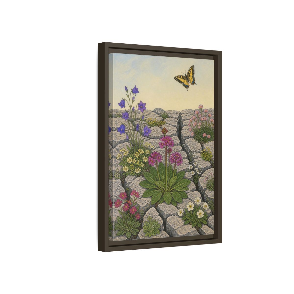Side Mockup 5. Botanical Wildflowers In Pavement shown as framed canvas print