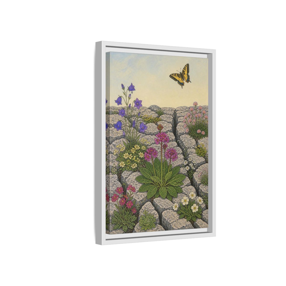 Side Mockup 4. Botanical Wildflowers In Pavement shown as framed canvas print