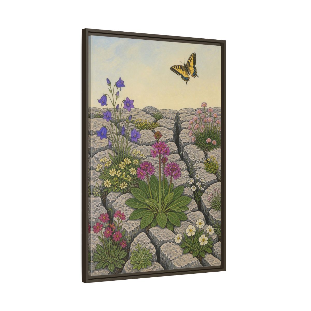 Main Mockup. Botanical Wildflowers In Pavement shown as framed canvas print