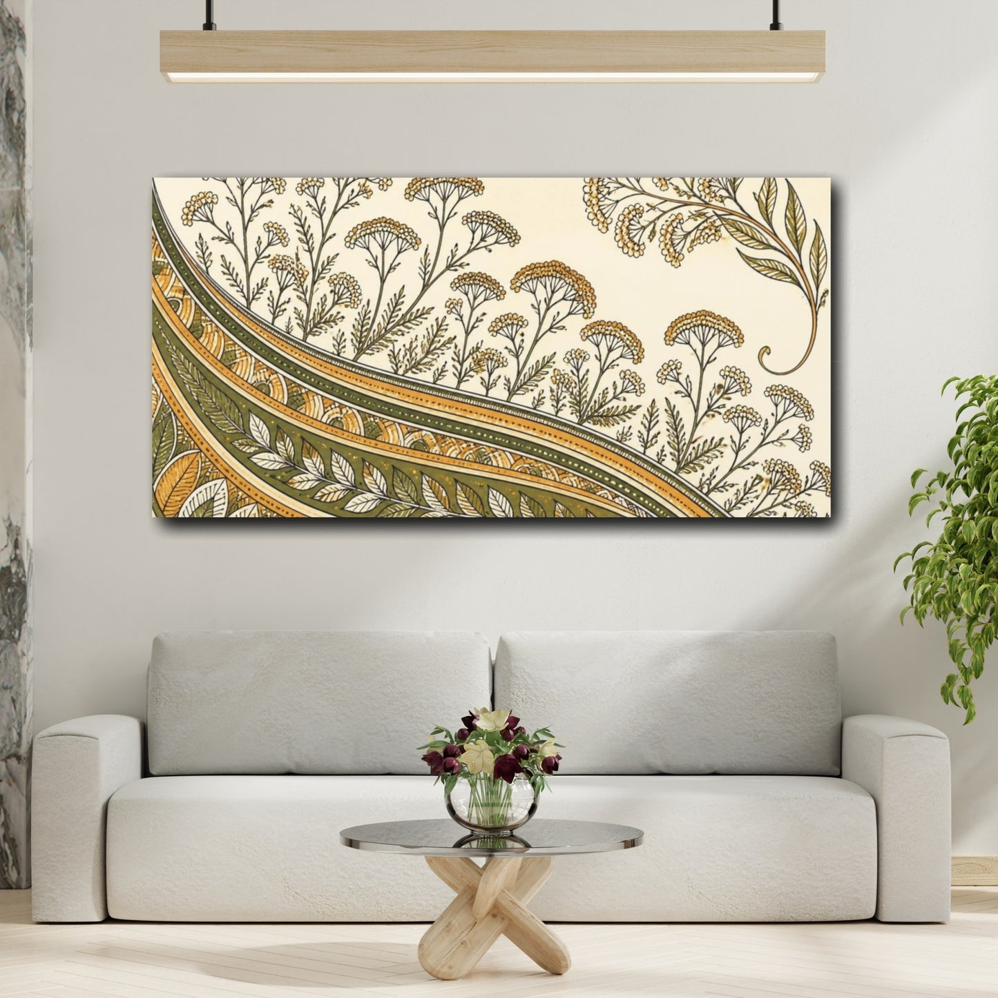 Mockup 2. Botanical Yarrow Pattern shown as canvas print