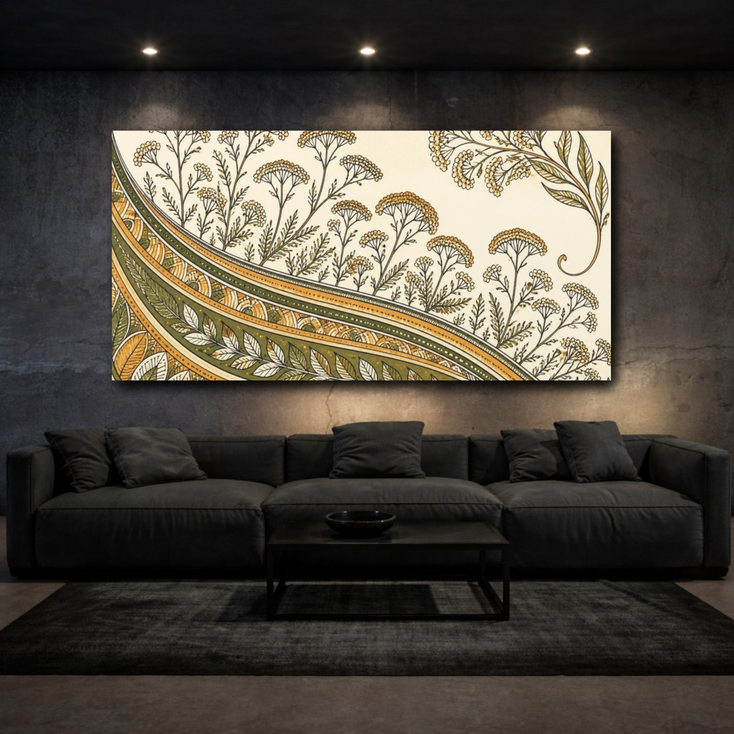 Mockup 3. Botanical Yarrow Pattern shown as canvas print