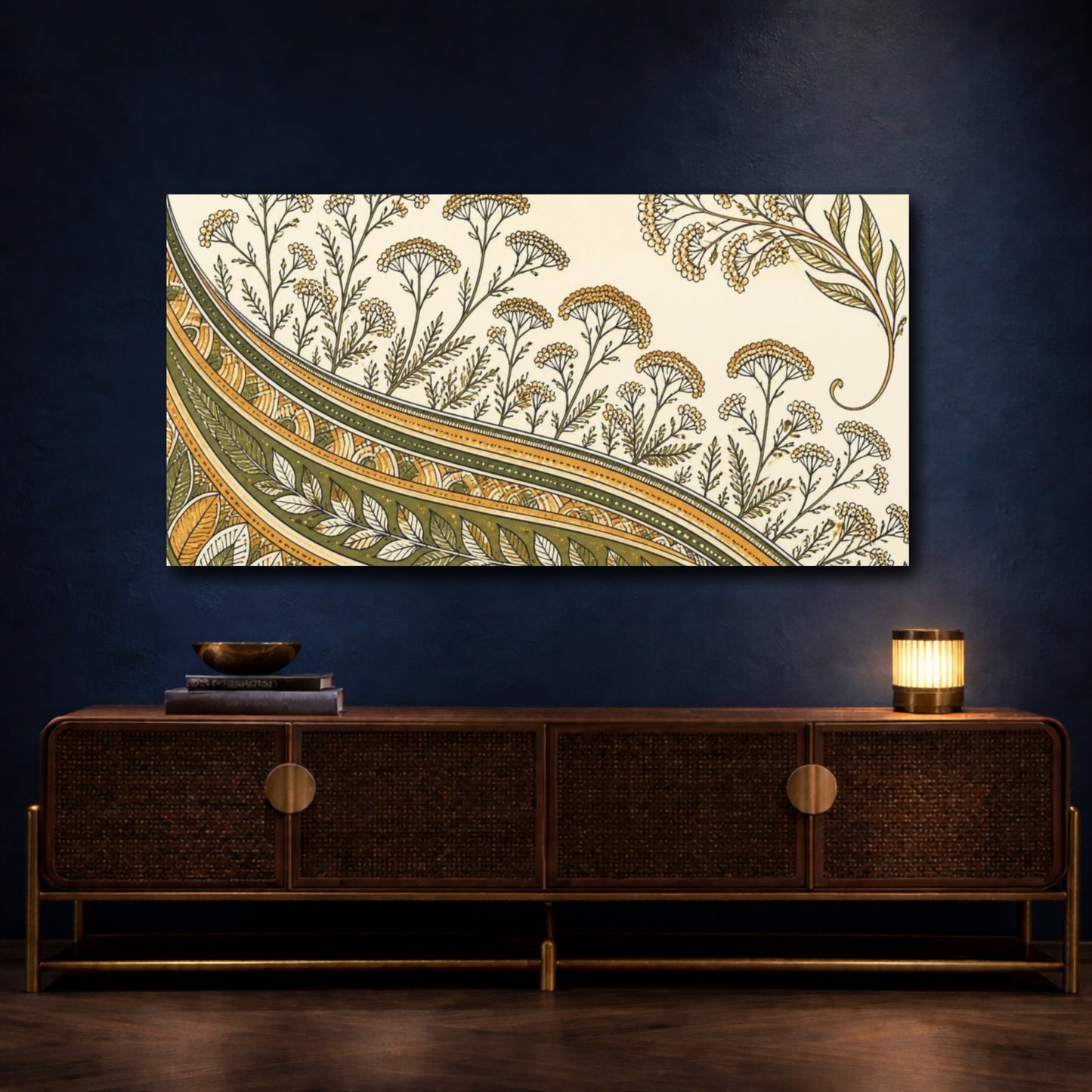Mockup 4. Botanical Yarrow Pattern shown as canvas print
