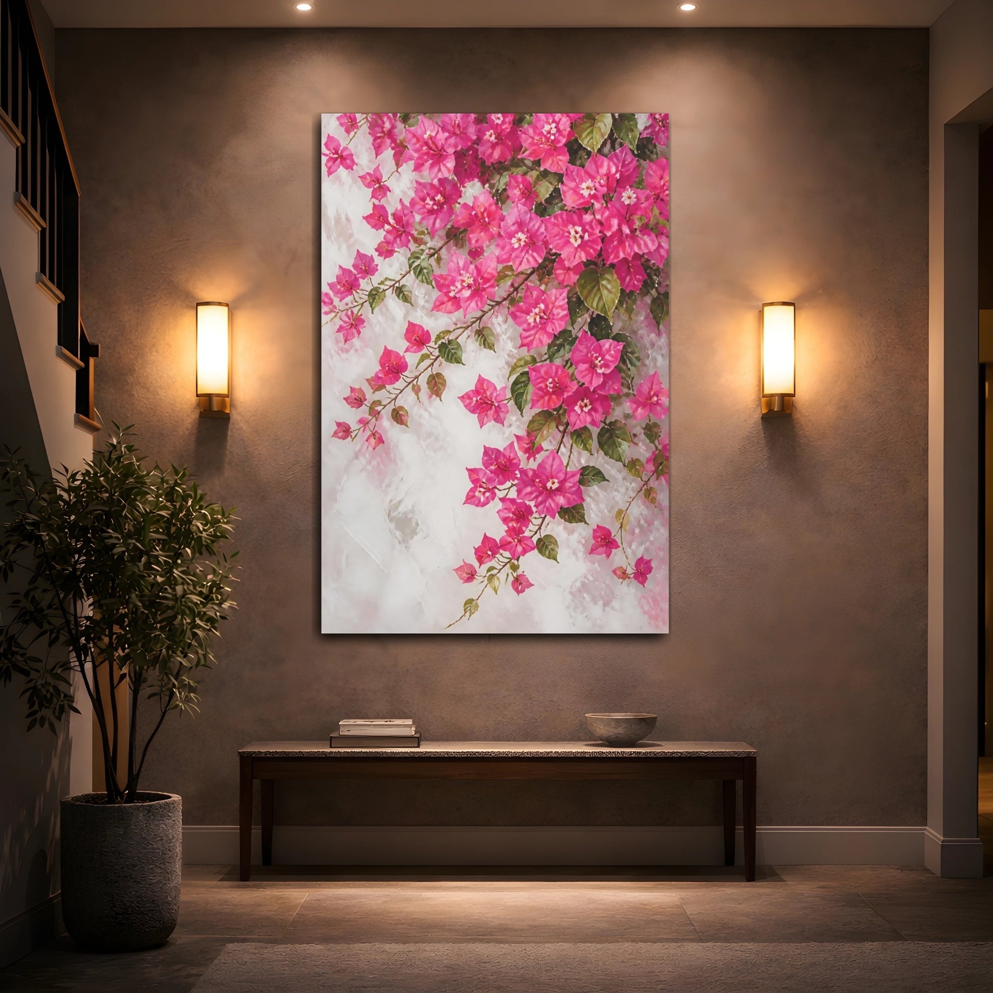 Mockup 2. Bougainvillea Flowers On Plaster shown as canvas print